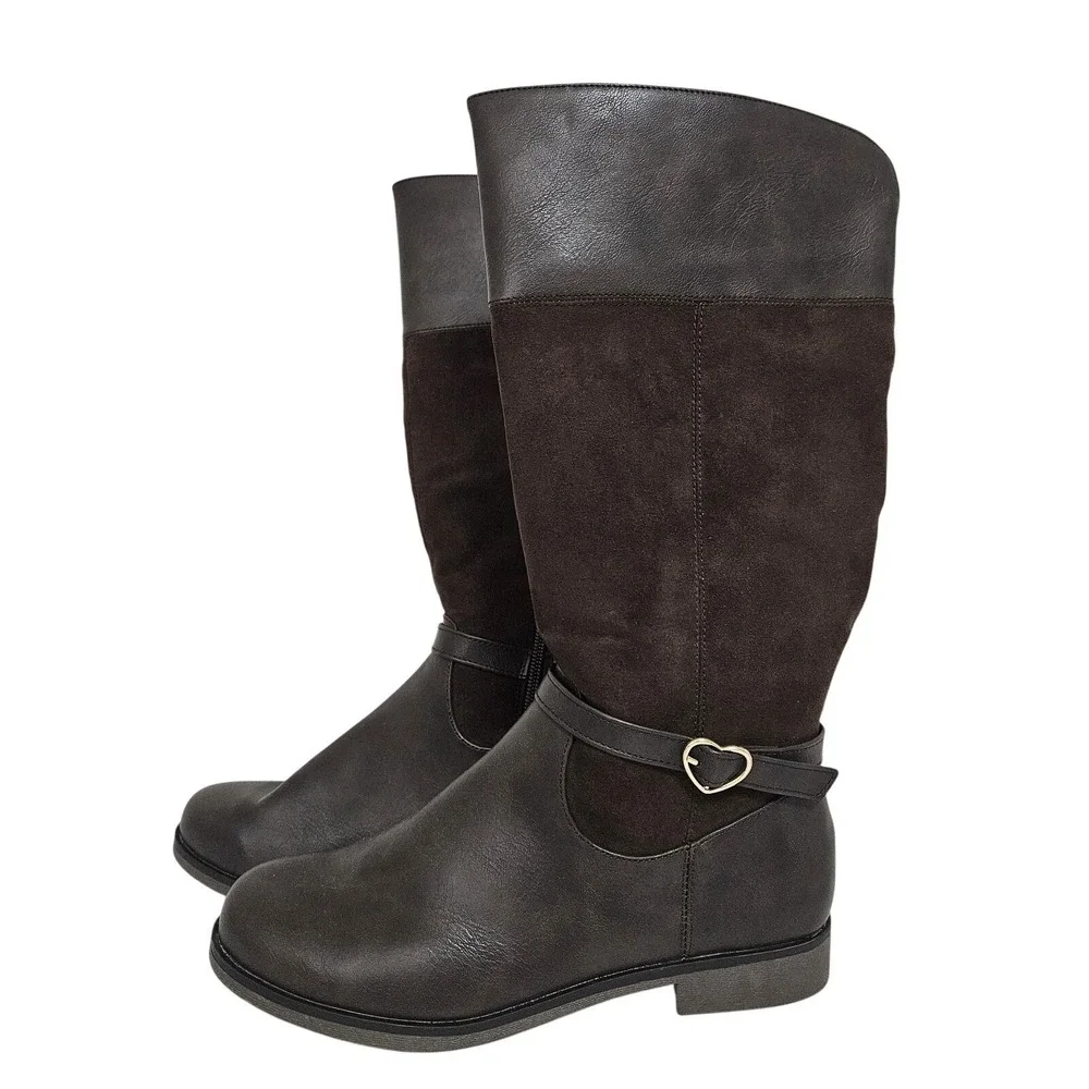 The Childrens Place Tall Boots Girls 5 Dark Brown Heart Buckle Riding Equestrian